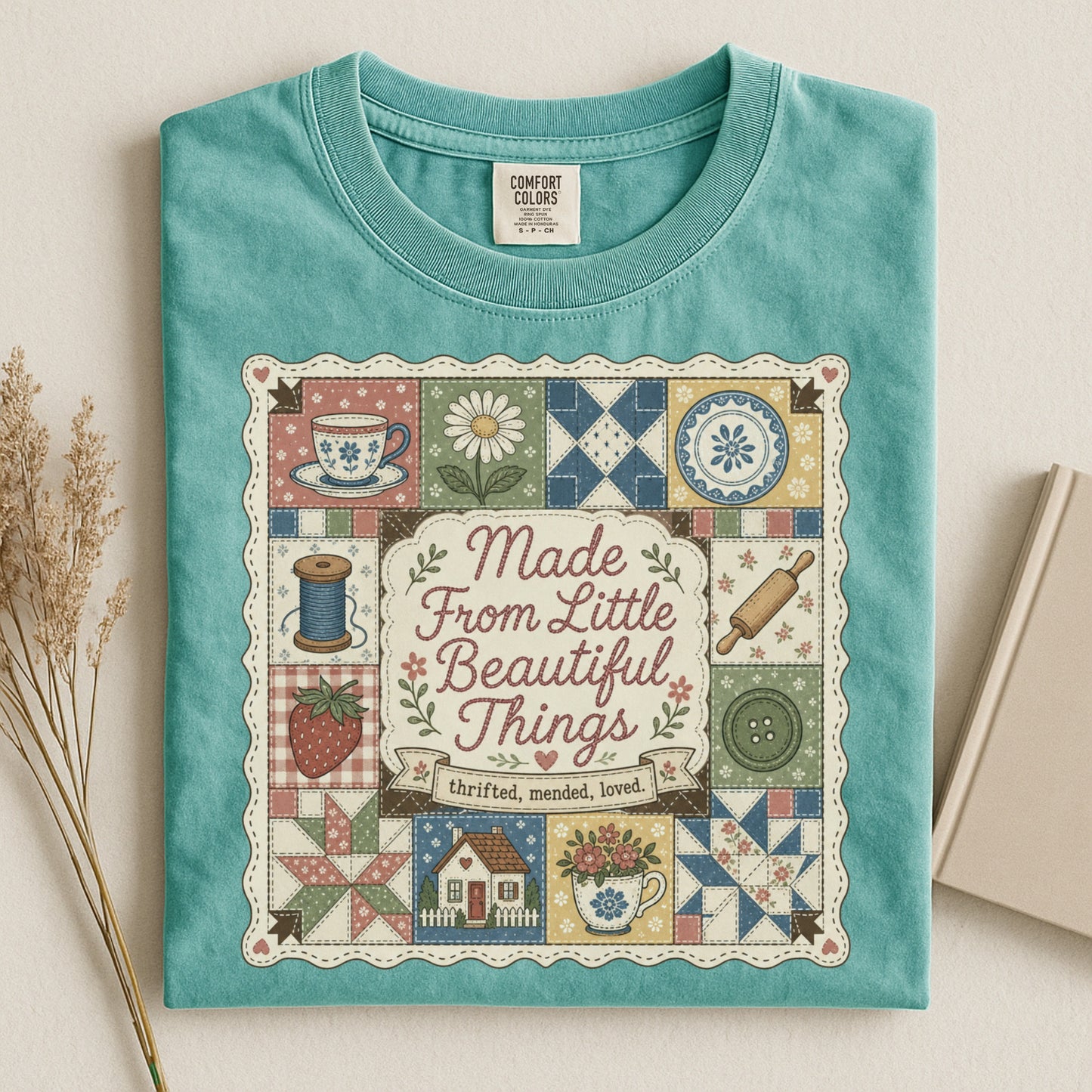 Made From Little Beautiful Things Vintage Tee | Thrifted Mended Loved Shirt | Gift for Thrifters & Crafters