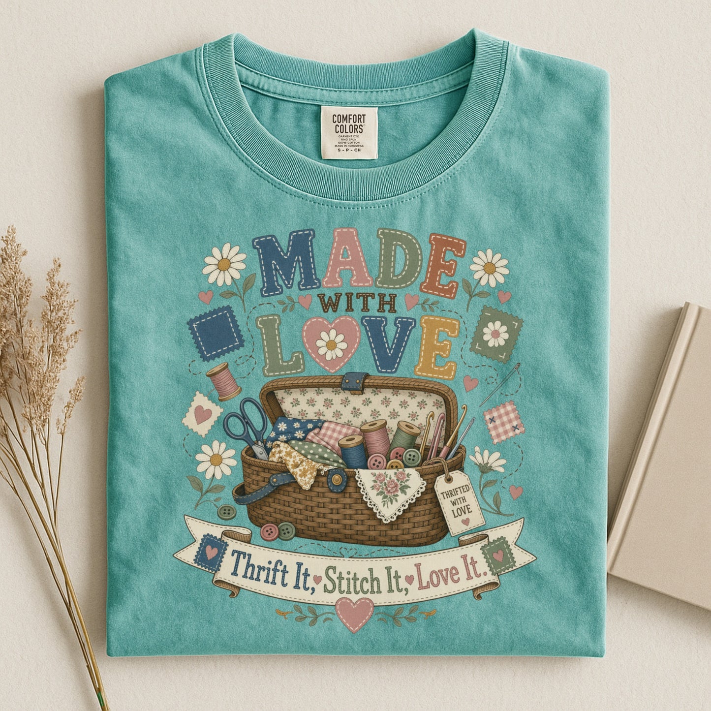Made With Love Vintage Tee | Thrift It Stitch It Love It Shirt | Gift for Sewers & Crafters
