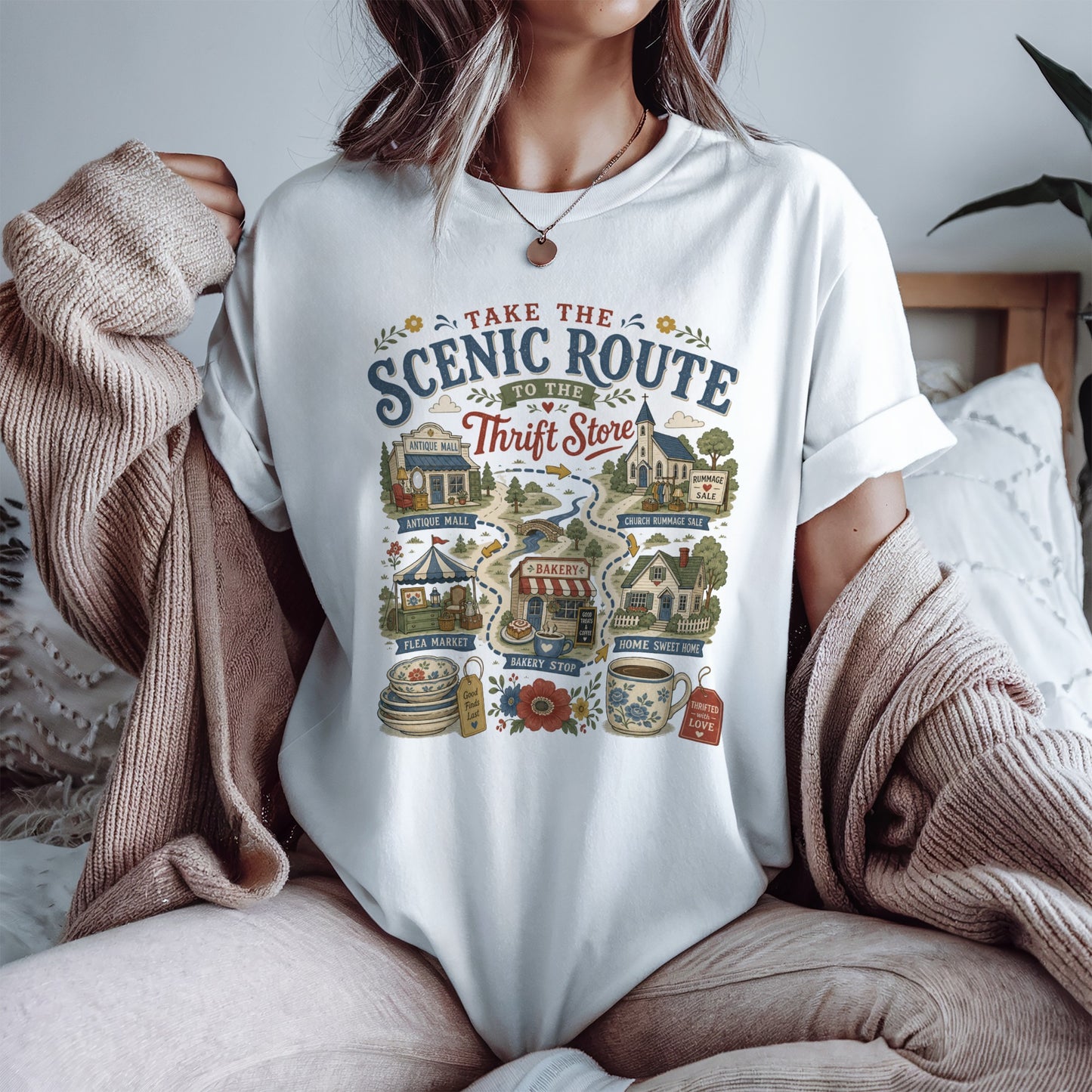 Take The Scenic Route To The Thrift Store Vintage Tee | Funny Thrifting Map Shirt | Gift for Thrifters