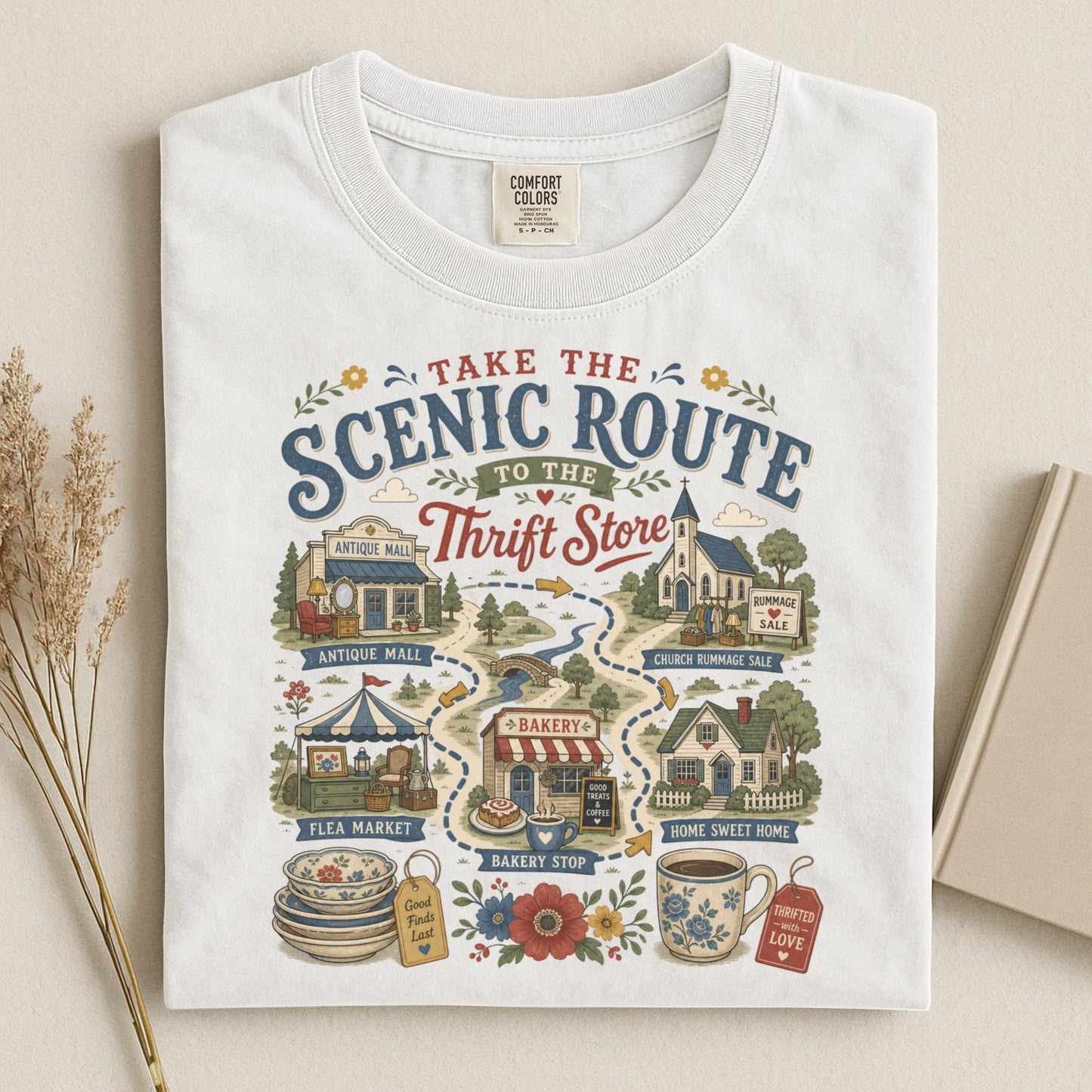 Take The Scenic Route To The Thrift Store Vintage Tee | Funny Thrifting Map Shirt | Gift for Thrifters