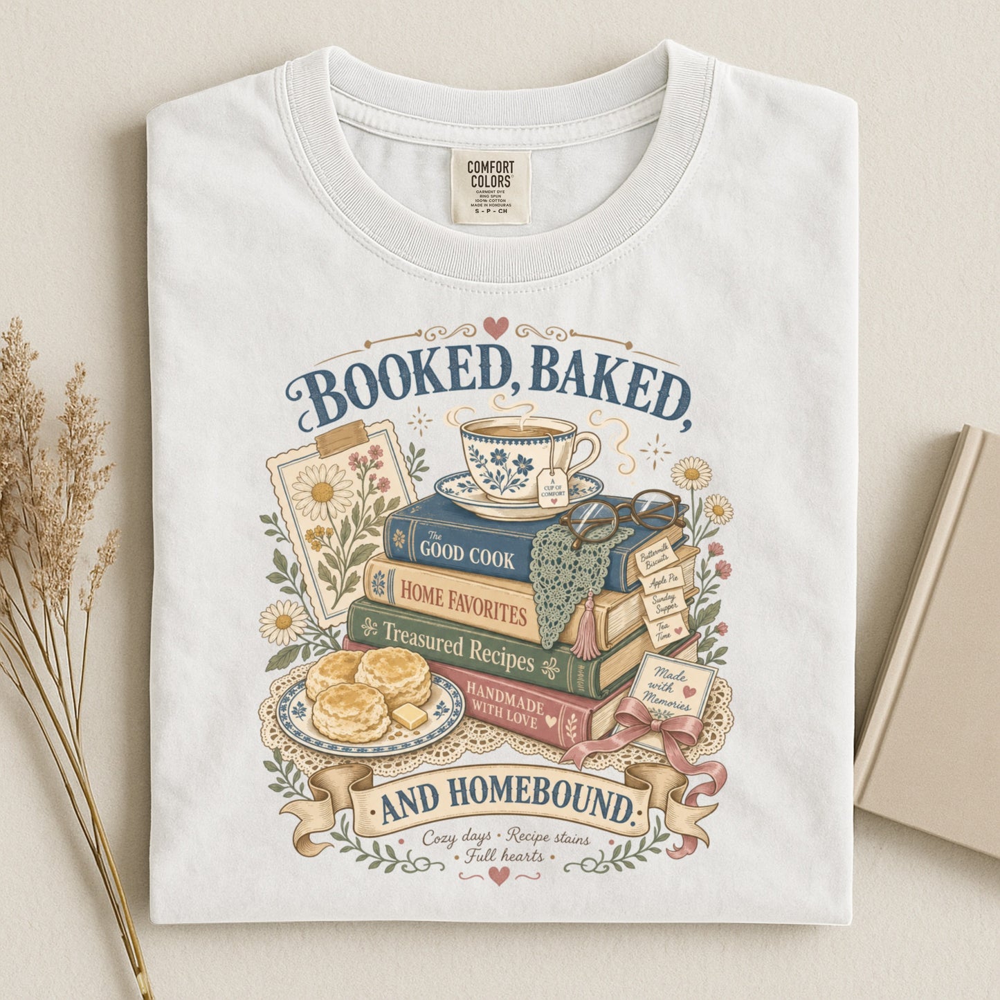 Booked Baked And Homebound Vintage Tee | Cozy Cookbook Shirt | Gift for Bakers & Homebodies