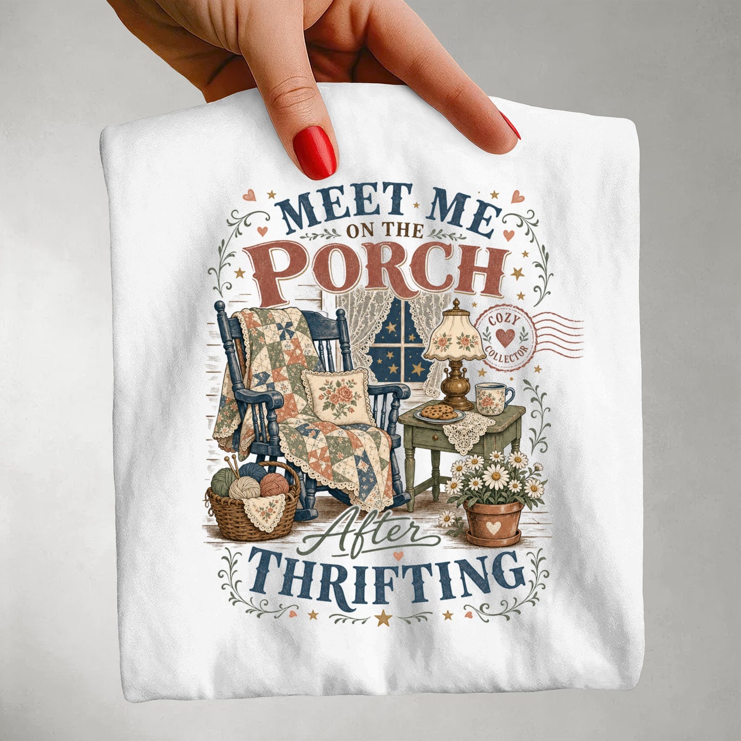 Meet Me On The Porch After Thrifting Vintage Tee | Cozy Collector Shirt | Gift for Thrifters & Porch Sitters