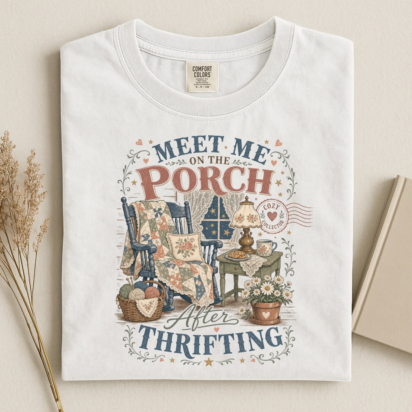 Meet Me On The Porch After Thrifting Vintage Tee | Cozy Collector Shirt | Gift for Thrifters & Porch Sitters