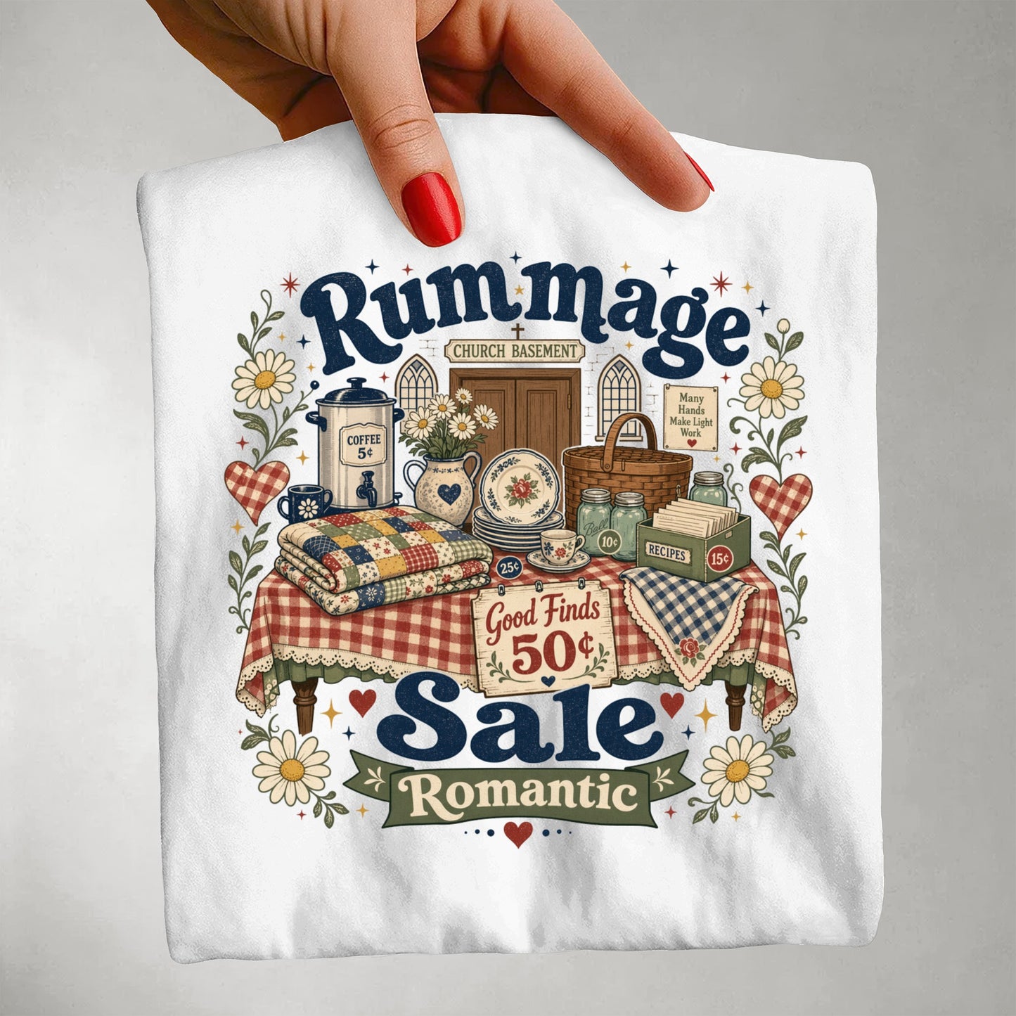Rummage Sale Romantic Church Basement Vintage Tee | Funny Thrifting Shirt | Gift for Thrifters
