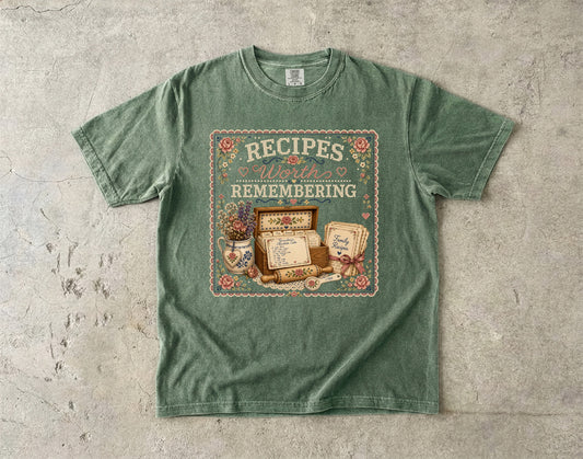 Recipes Worth Remembering Vintage Tee | Grandmacore Recipe Box Shirt | Gift for Vintage Home Lovers