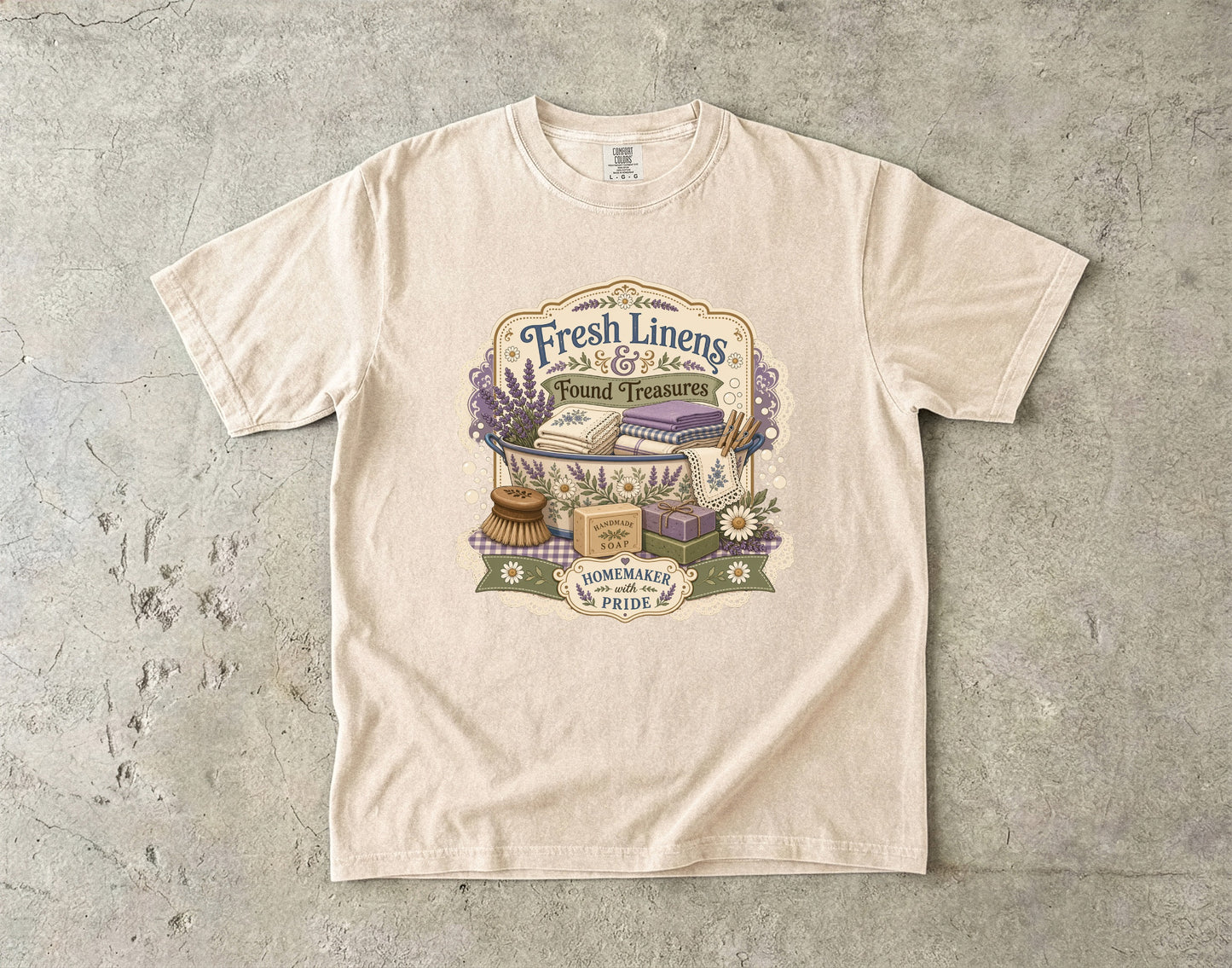 Fresh Linens And Found Treasures Vintage Tee | Grandmacore Laundry Shirt | Gift for Homemakers