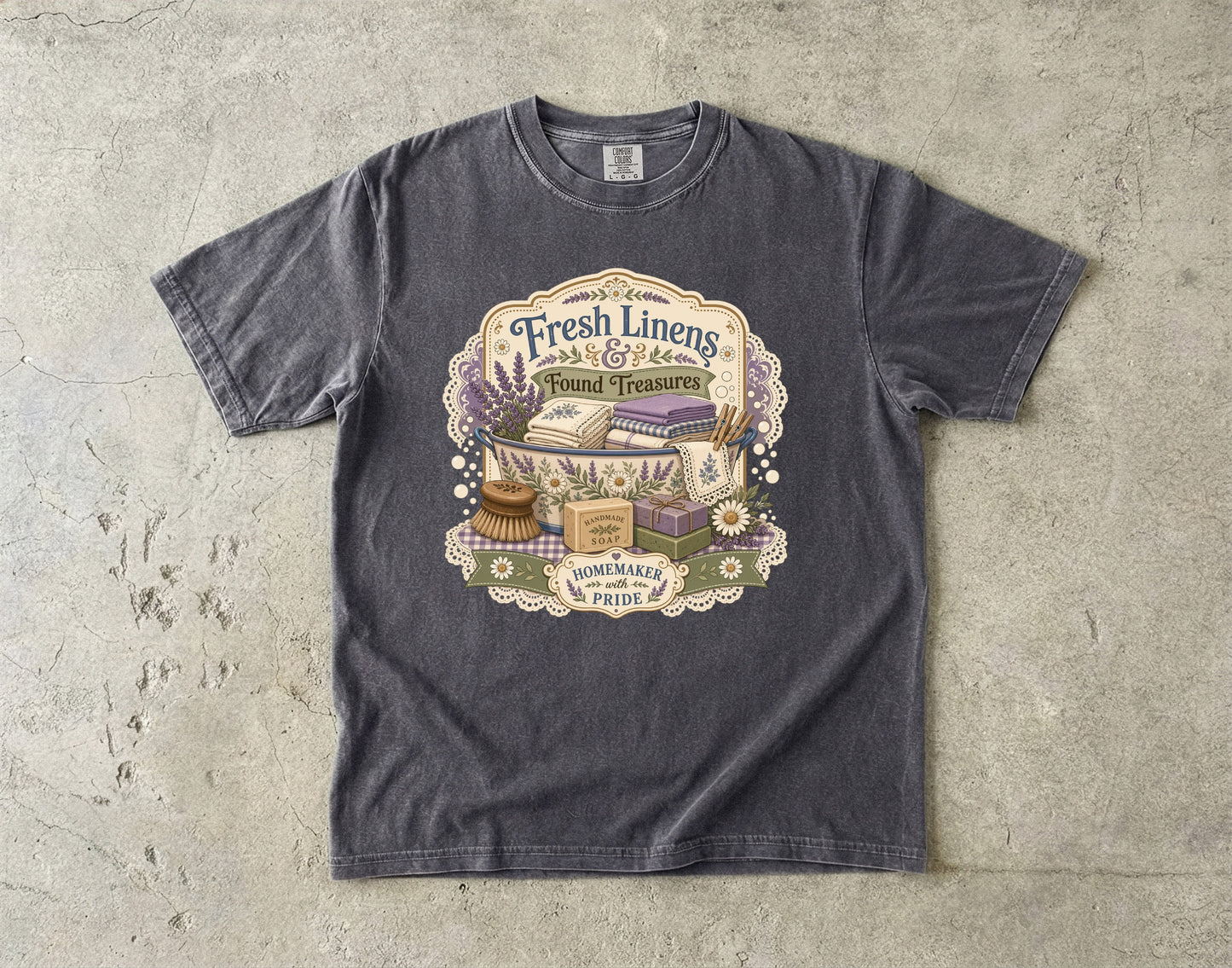 Fresh Linens And Found Treasures Vintage Tee | Grandmacore Laundry Shirt | Gift for Homemakers