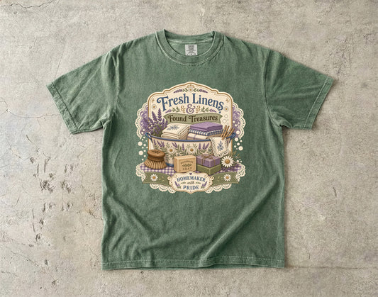 Fresh Linens And Found Treasures Vintage Tee | Grandmacore Laundry Shirt | Gift for Homemakers