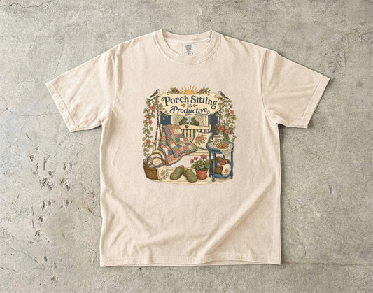 Porch Sitting Is Productive Vintage Tee | Grandmacore Porch Swing Shirt | Gift for Slow Living Lovers