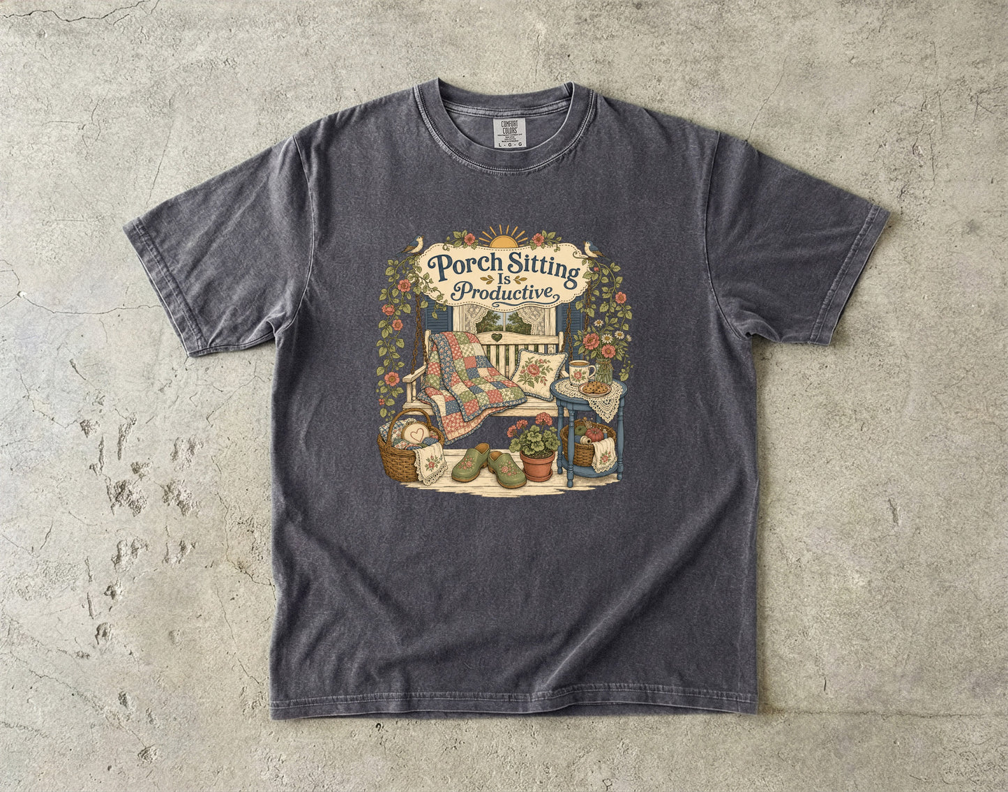 Porch Sitting Is Productive Vintage Tee | Grandmacore Porch Swing Shirt | Gift for Slow Living Lovers