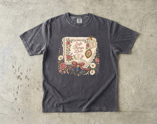 Soft Things Last Vintage Tee | Grandmacore Heirloom Linen Shirt | Gift for Vintage Lovers