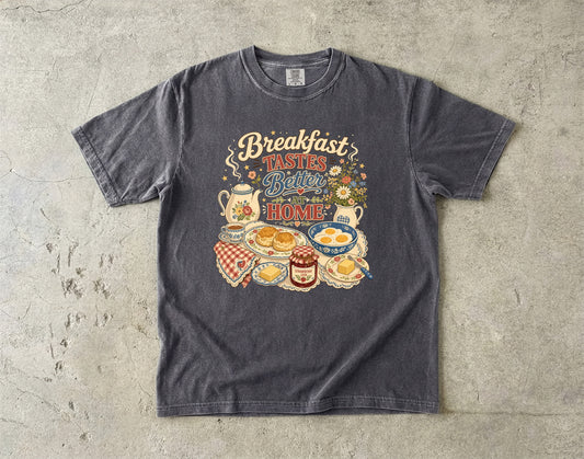 Breakfast Tastes Better At Home Vintage Tee | Grandmacore Farmhouse Breakfast Shirt | Gift for Home Cooks