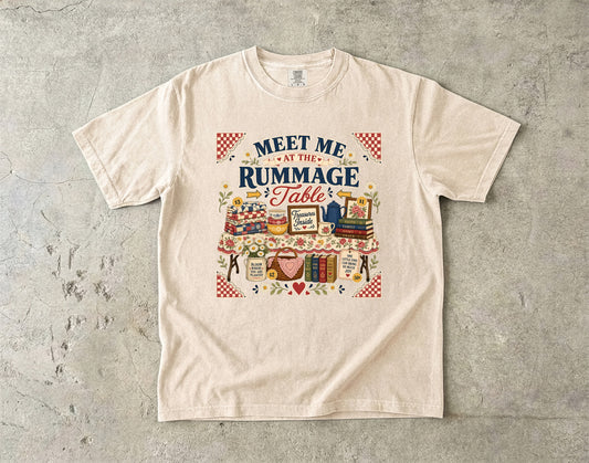 Meet Me At The Rummage Table Vintage Tee | Small-Town Rummage Sale Shirt | Gift for Thrifters