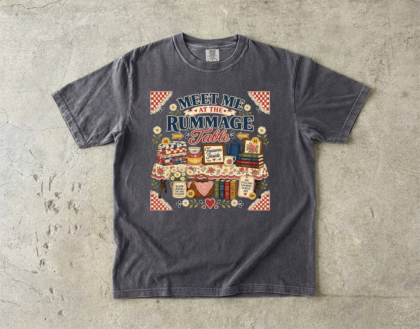 Meet Me At The Rummage Table Vintage Tee | Small-Town Rummage Sale Shirt | Gift for Thrifters