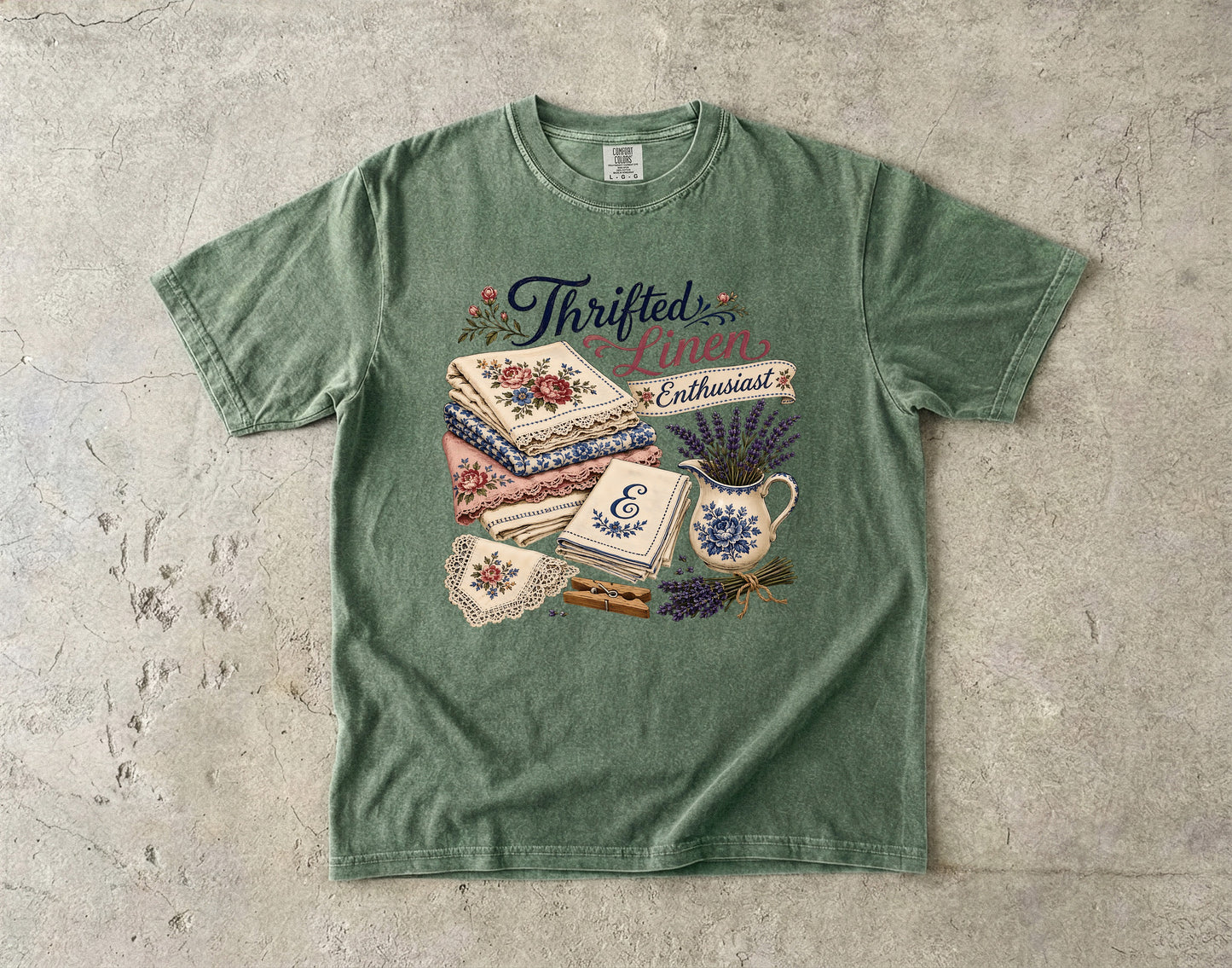 Thrifted Linen Enthusiast Vintage Tee | Grandmacore Linen Lover Shirt | Gift for Vintage Home Lovers