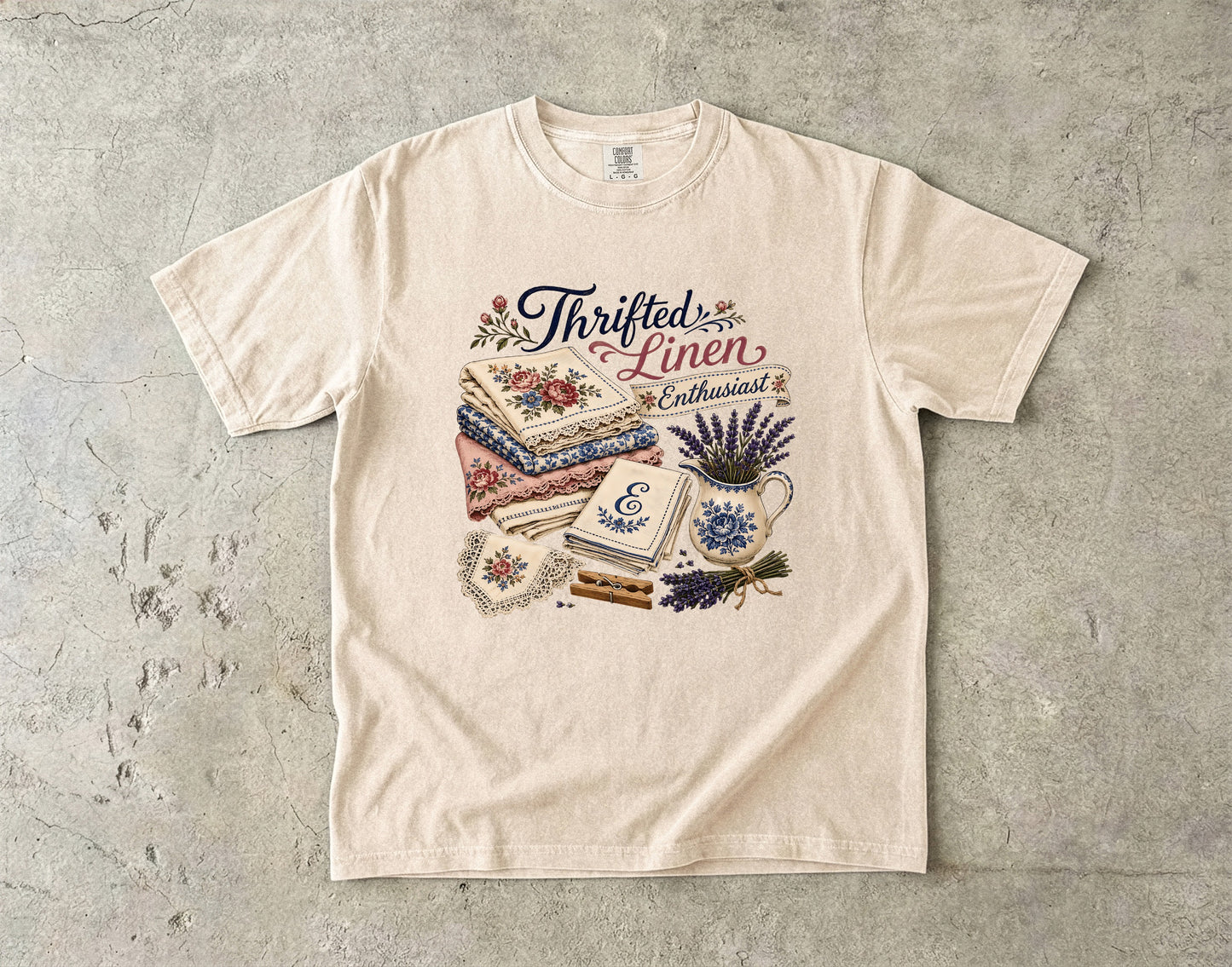 Thrifted Linen Enthusiast Vintage Tee | Grandmacore Linen Lover Shirt | Gift for Vintage Home Lovers