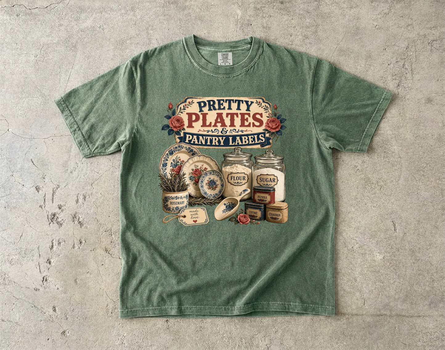 Pretty Plates And Pantry Labels Vintage Tee | Grandmacore Kitchen Shirt | Gift for Vintage Kitchen Lovers