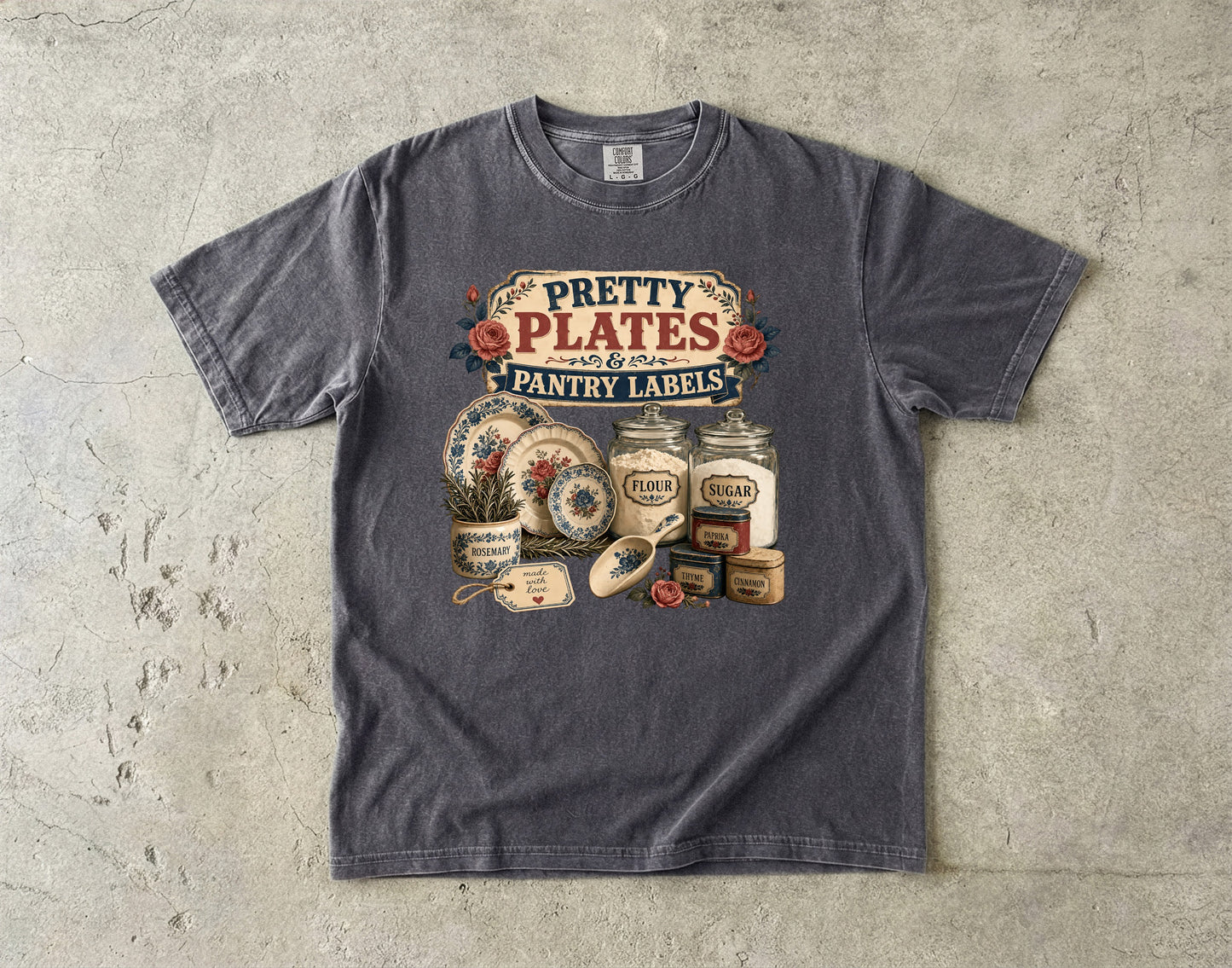 Pretty Plates And Pantry Labels Vintage Tee | Grandmacore Kitchen Shirt | Gift for Vintage Kitchen Lovers