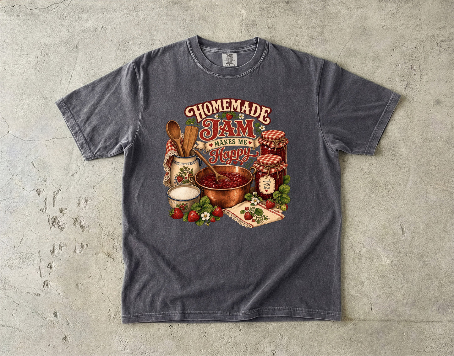 Homemade Jam Makes Me Happy Vintage Tee | Grandmacore Canning Shirt | Gift for Home Canners