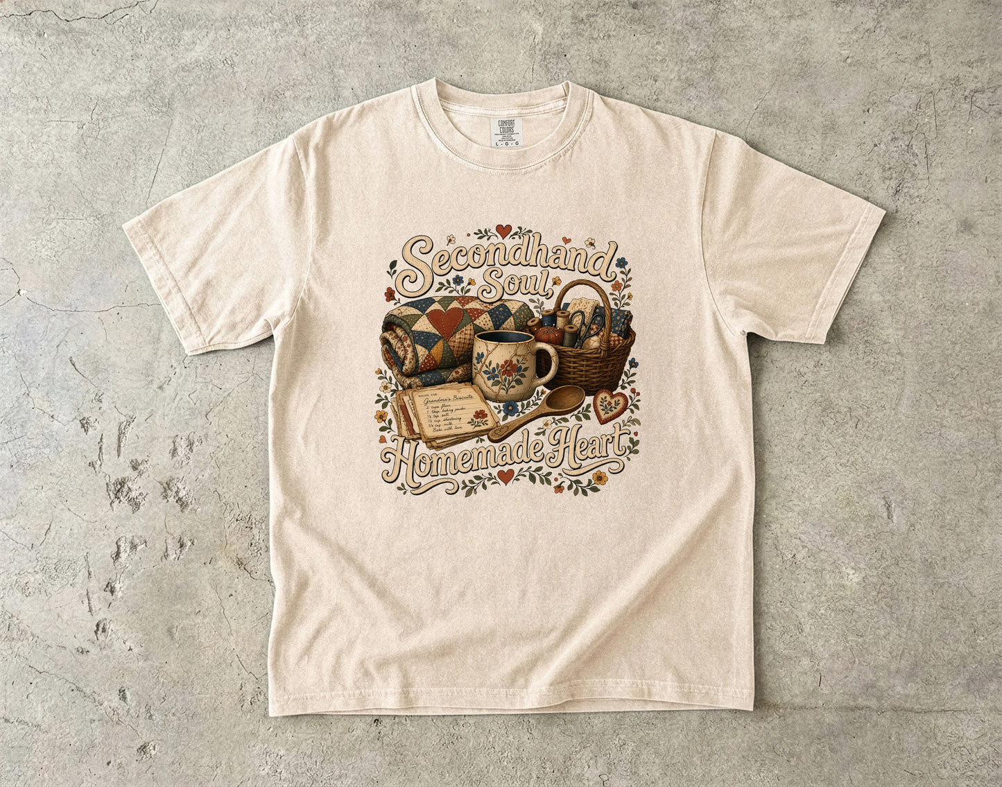 Secondhand Soul, Homemade Heart Vintage Tee | Grandmacore Quilt Basket Shirt | Gift for Thrifters
