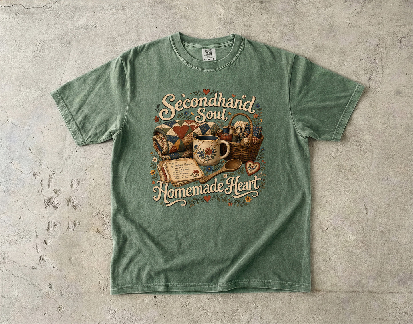 Secondhand Soul, Homemade Heart Vintage Tee | Grandmacore Quilt Basket Shirt | Gift for Thrifters