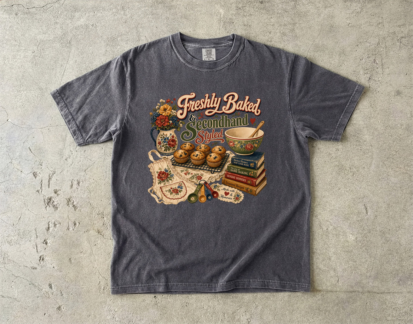 Freshly Baked And Secondhand Styled Vintage Tee | Grandmacore Baking Shirt | Gift for Home Bakers