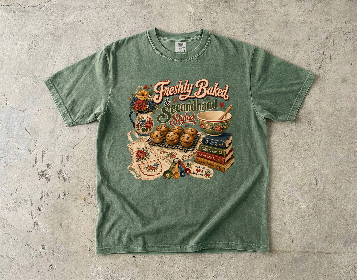 Freshly Baked And Secondhand Styled Vintage Tee | Grandmacore Baking Shirt | Gift for Home Bakers