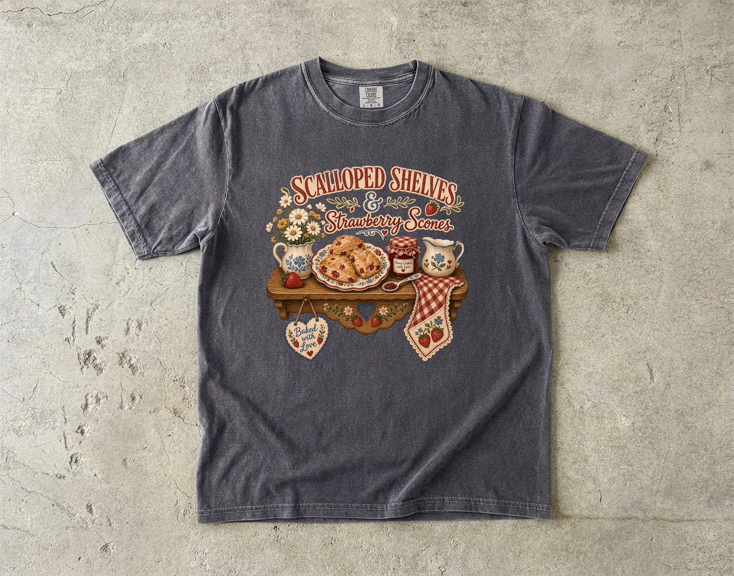 Scalloped Shelves And Strawberry Scones Vintage Tee | Grandmacore Kitchen Shelf Shirt | Gift for Home Bakers
