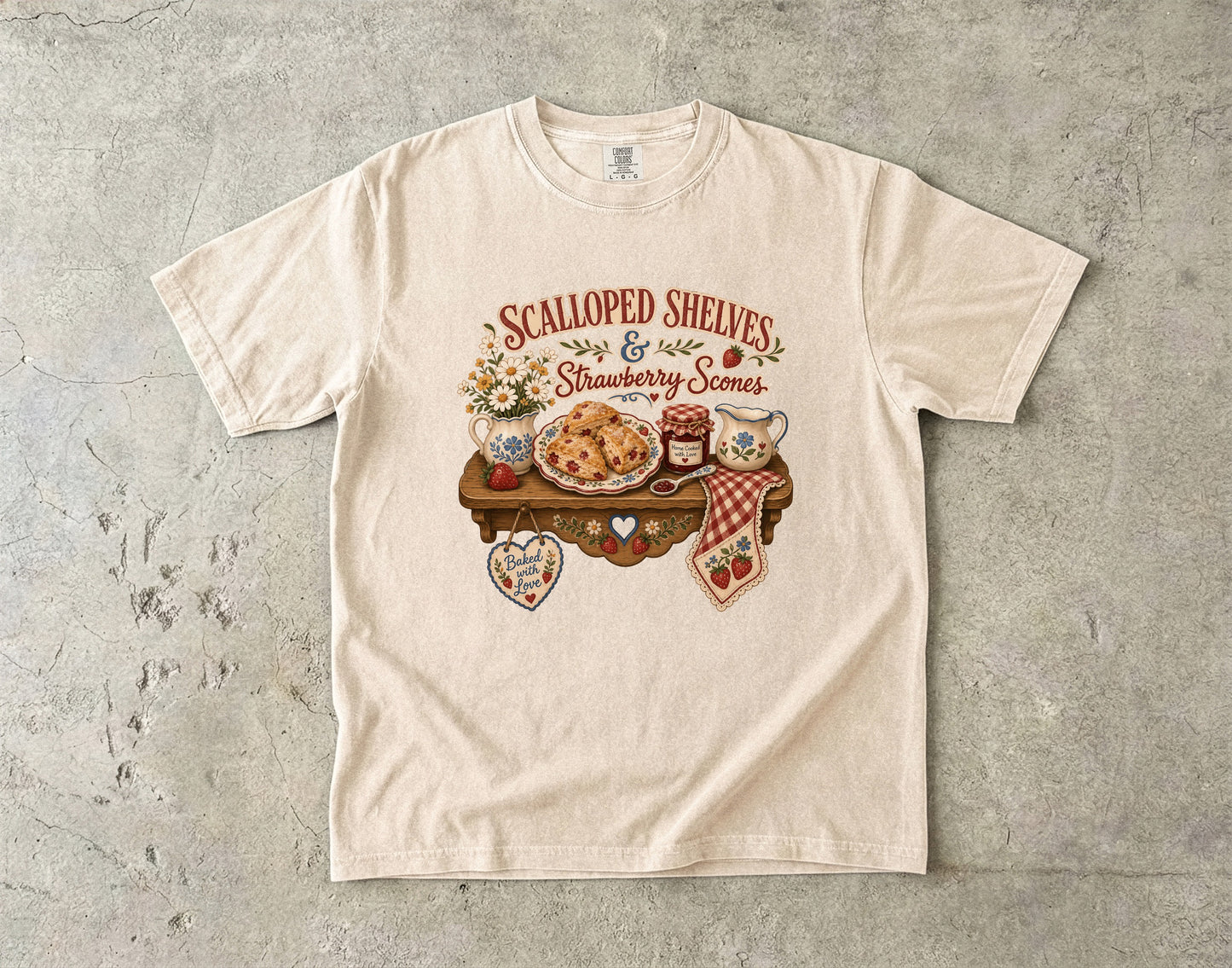 Scalloped Shelves And Strawberry Scones Vintage Tee | Grandmacore Kitchen Shelf Shirt | Gift for Home Bakers