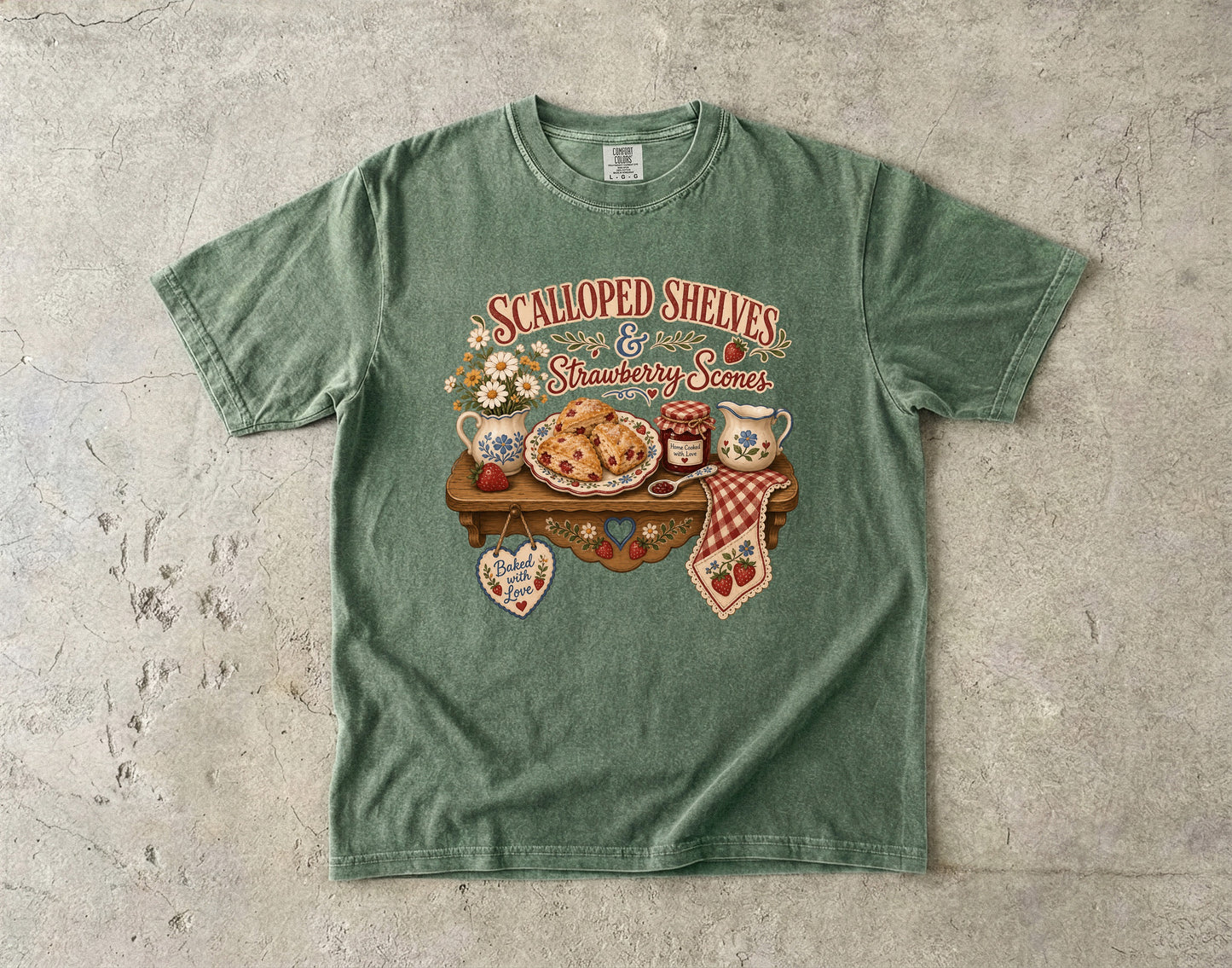 Scalloped Shelves And Strawberry Scones Vintage Tee | Grandmacore Kitchen Shelf Shirt | Gift for Home Bakers