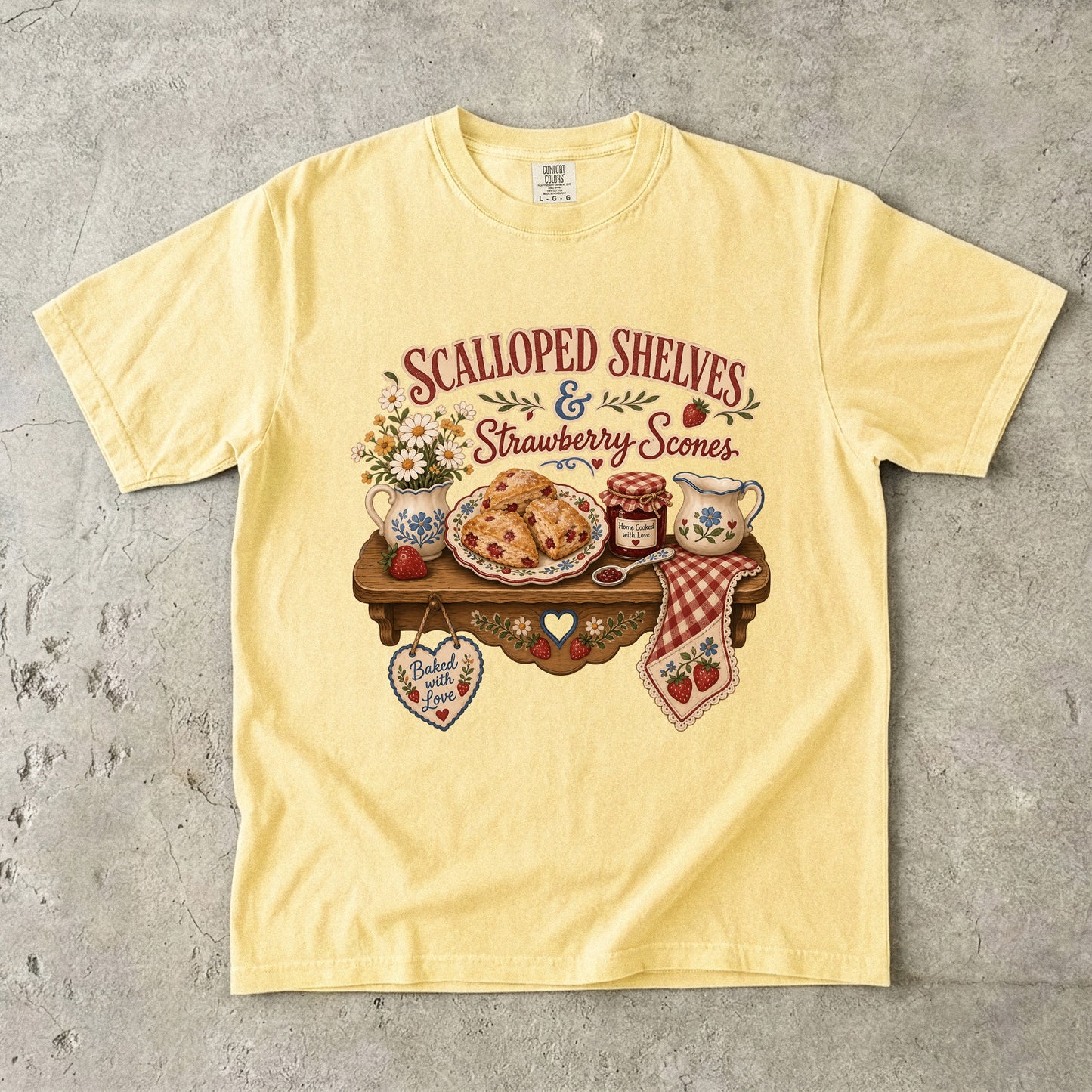 Scalloped Shelves And Strawberry Scones Vintage Tee | Grandmacore Kitchen Shelf Shirt | Gift for Home Bakers