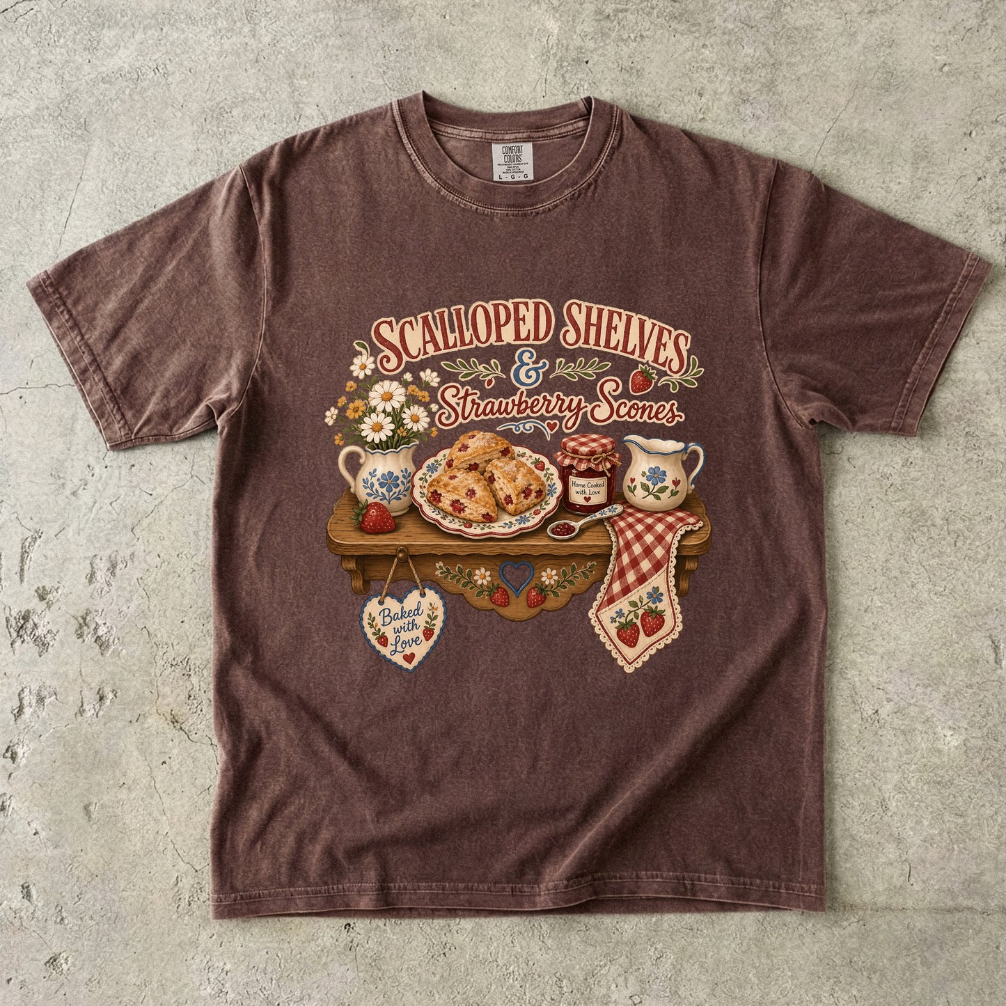 Scalloped Shelves And Strawberry Scones Vintage Tee | Grandmacore Kitchen Shelf Shirt | Gift for Home Bakers