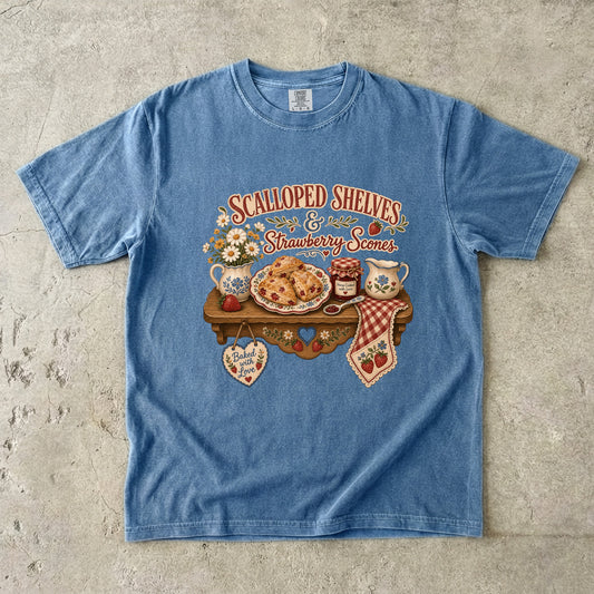 Scalloped Shelves And Strawberry Scones Vintage Tee | Grandmacore Kitchen Shelf Shirt | Gift for Home Bakers