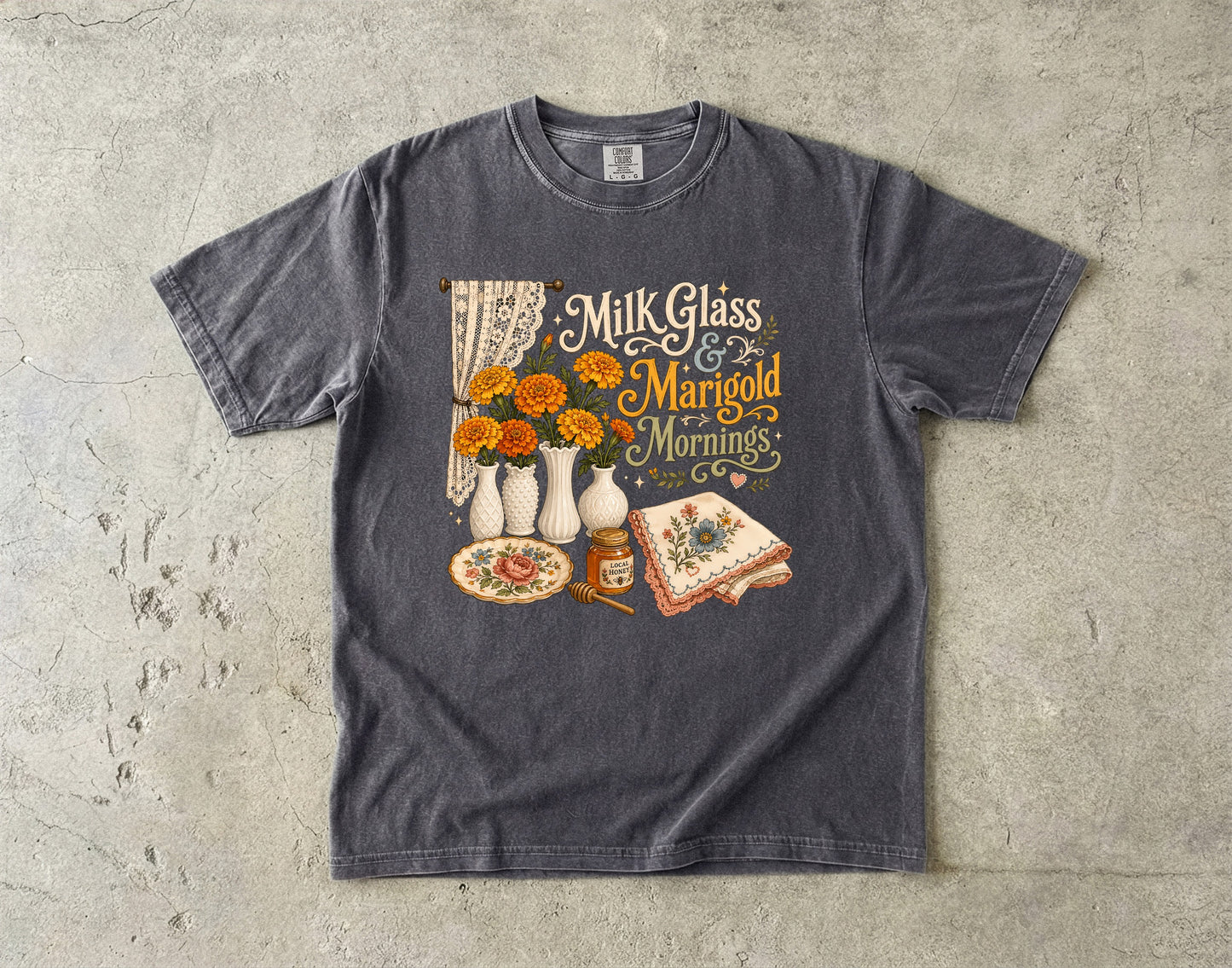 Milk Glass And Marigold Mornings Vintage Tee | Grandmacore Cottage Shirt | Gift for Vintage Home Lovers