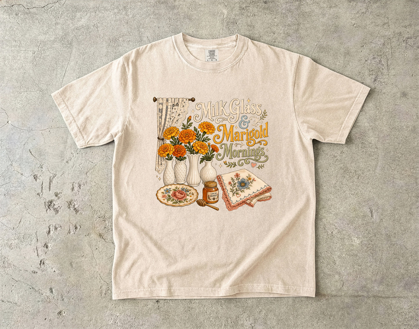 Milk Glass And Marigold Mornings Vintage Tee | Grandmacore Cottage Shirt | Gift for Vintage Home Lovers