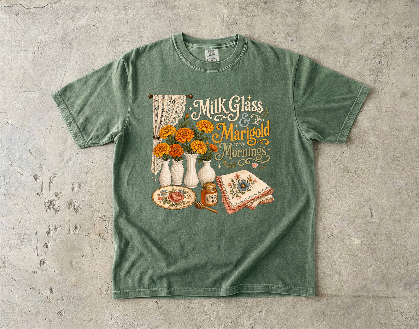 Milk Glass And Marigold Mornings Vintage Tee | Grandmacore Cottage Shirt | Gift for Vintage Home Lovers