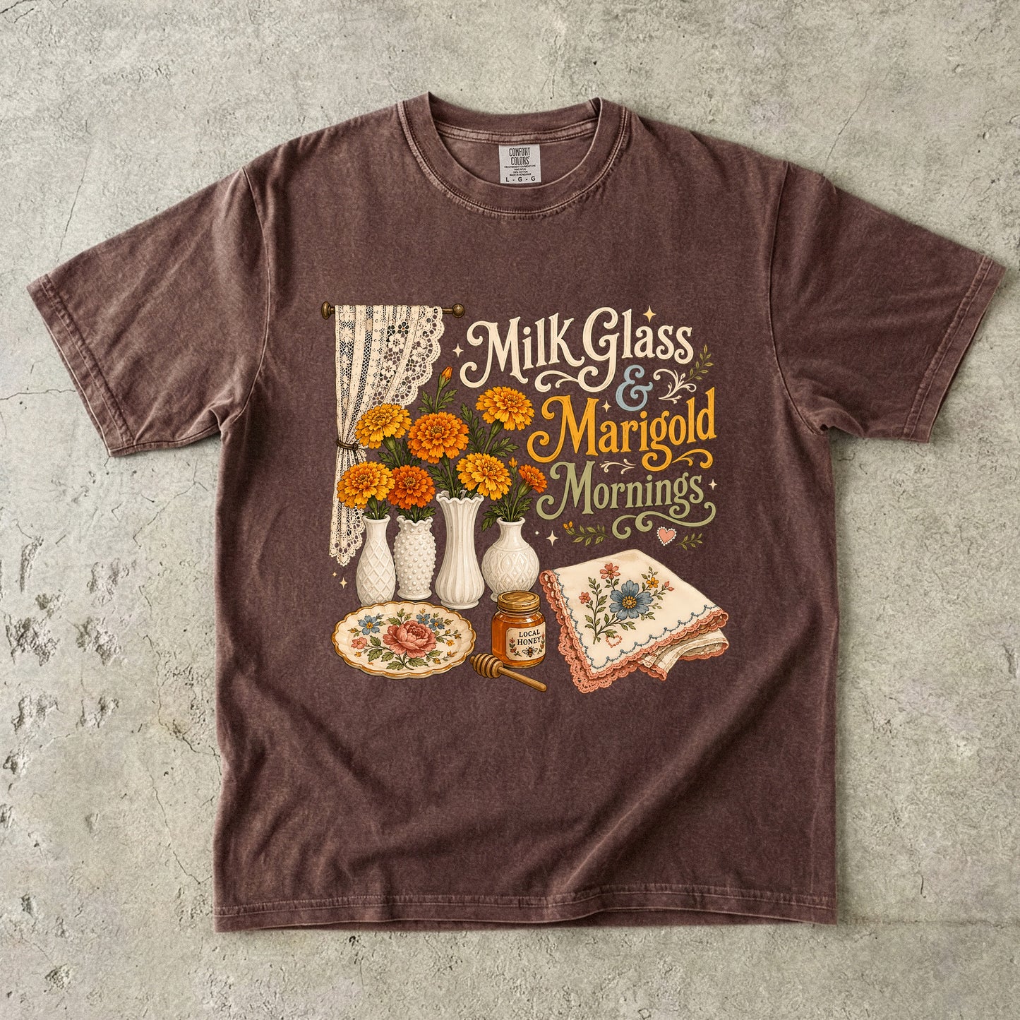Milk Glass And Marigold Mornings Vintage Tee | Grandmacore Cottage Shirt | Gift for Vintage Home Lovers