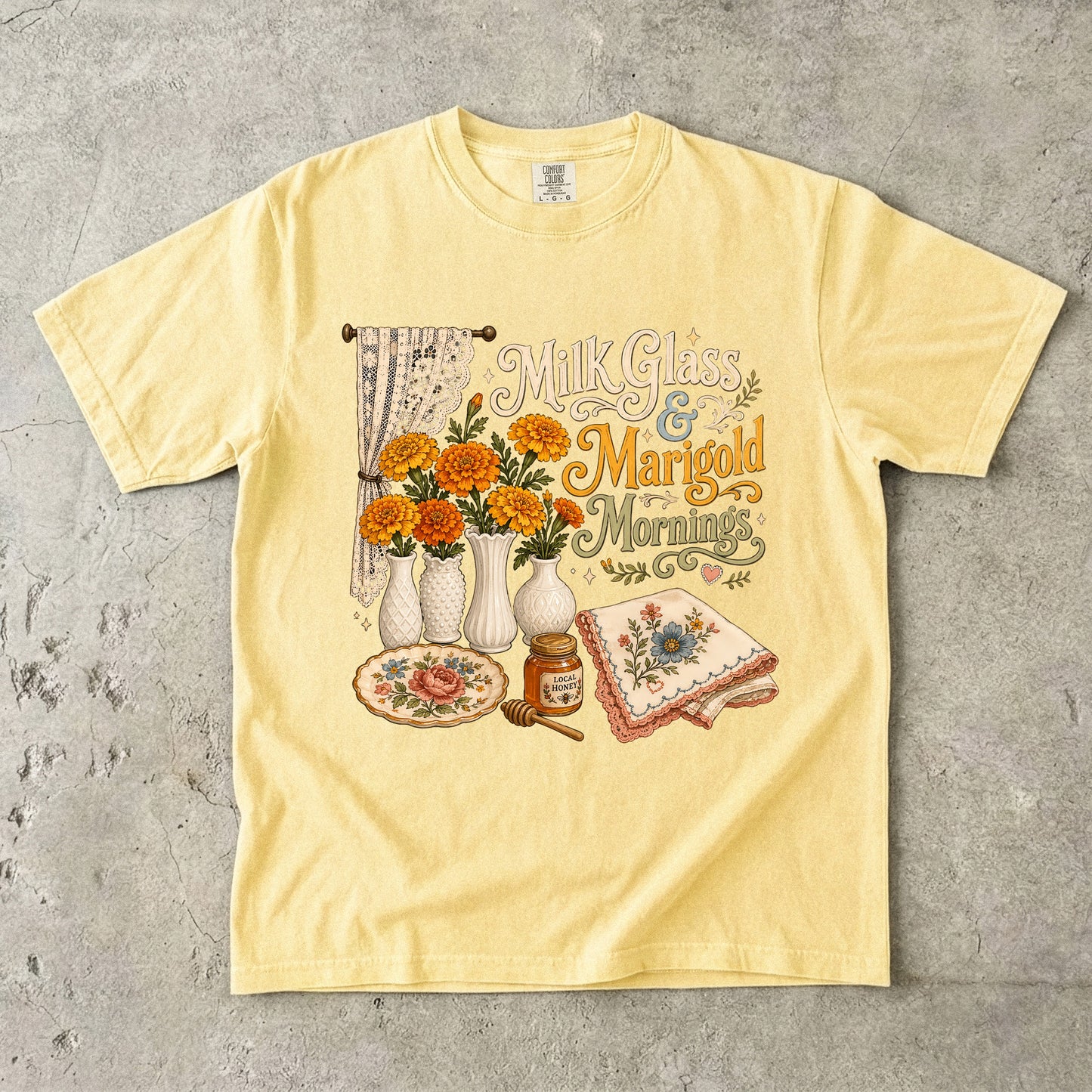 Milk Glass And Marigold Mornings Vintage Tee | Grandmacore Cottage Shirt | Gift for Vintage Home Lovers