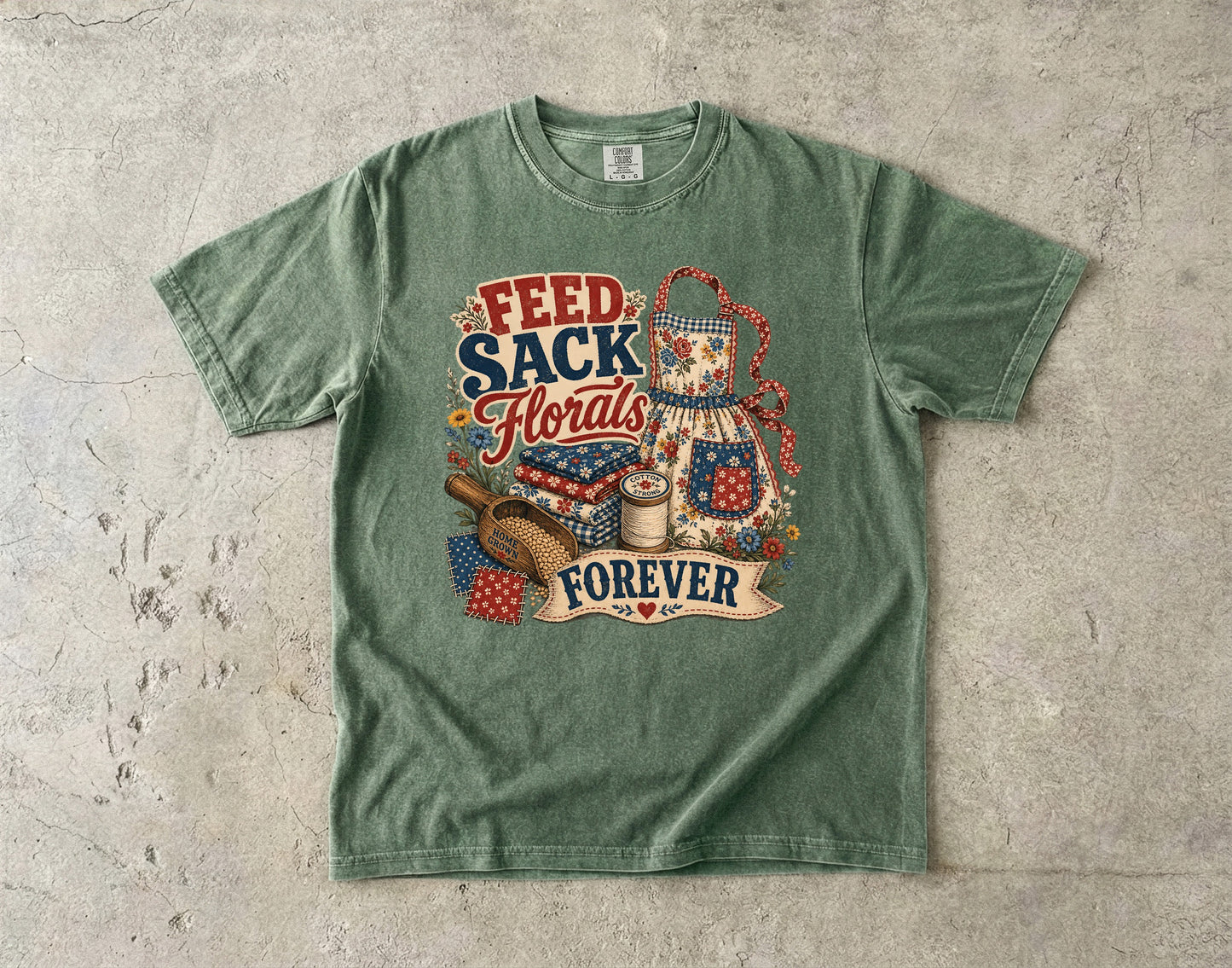 Feed Sack Florals Forever Vintage Tee | Grandmacore Farmhouse Apron Shirt | Gift for Vintage Home Lovers