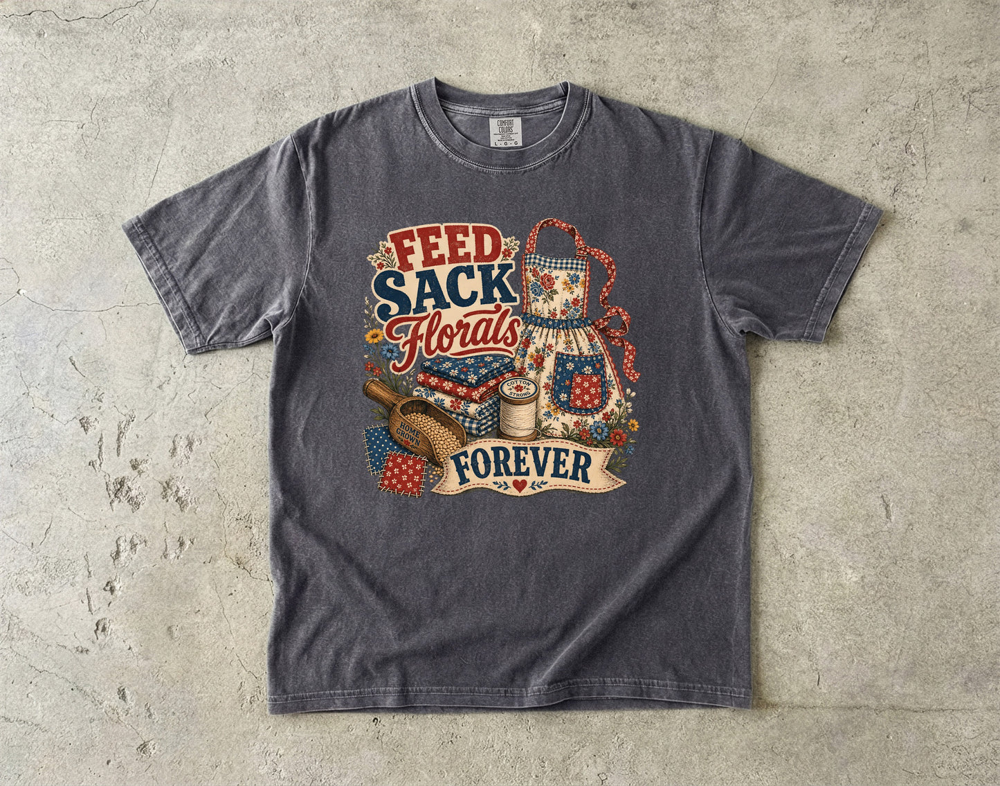 Feed Sack Florals Forever Vintage Tee | Grandmacore Farmhouse Apron Shirt | Gift for Vintage Home Lovers