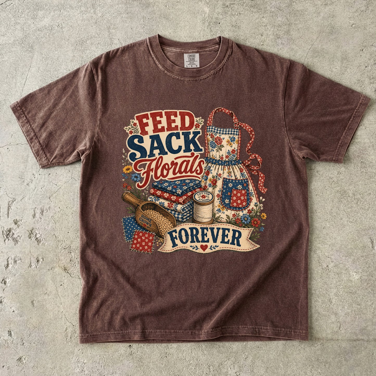 Feed Sack Florals Forever Vintage Tee | Grandmacore Farmhouse Apron Shirt | Gift for Vintage Home Lovers