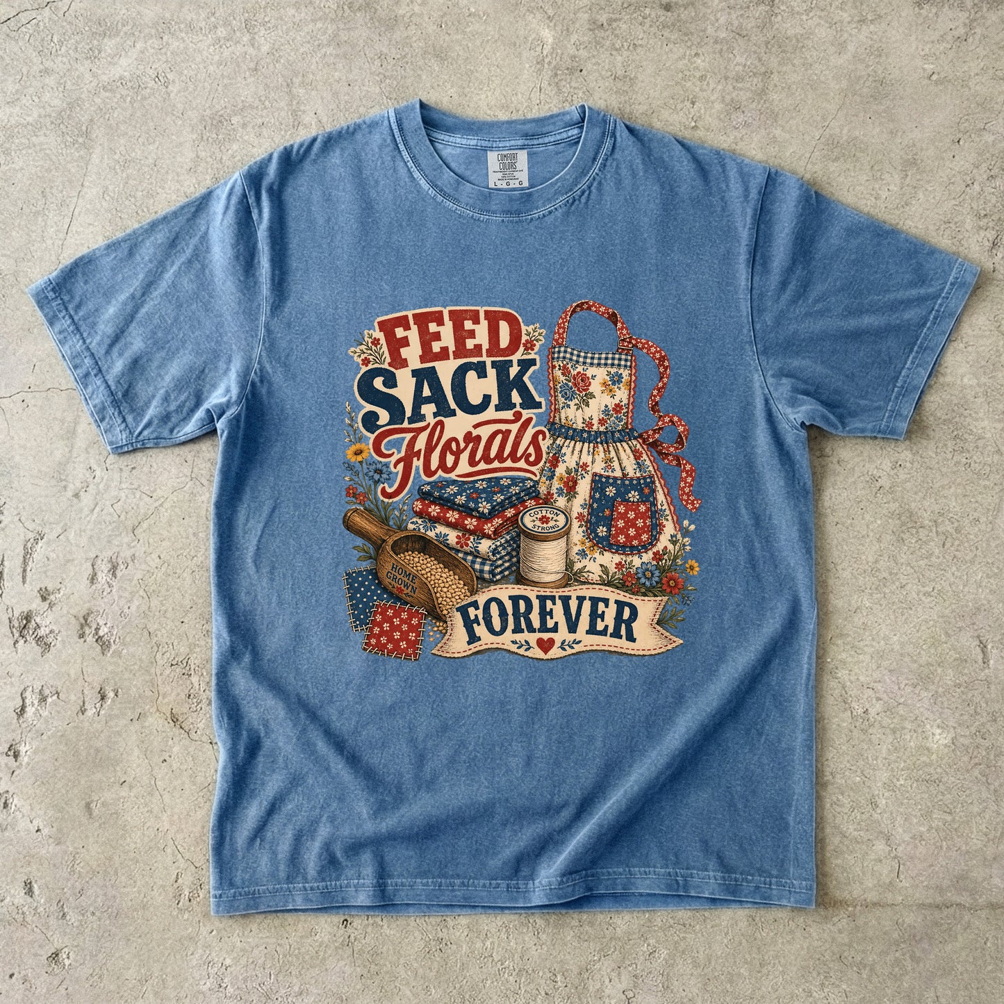 Feed Sack Florals Forever Vintage Tee | Grandmacore Farmhouse Apron Shirt | Gift for Vintage Home Lovers