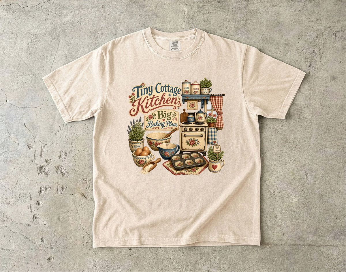 Tiny Cottage Kitchen, Big Baking Plans Vintage Tee | Grandmacore Kitchen Shirt | Gift for Home Bakers