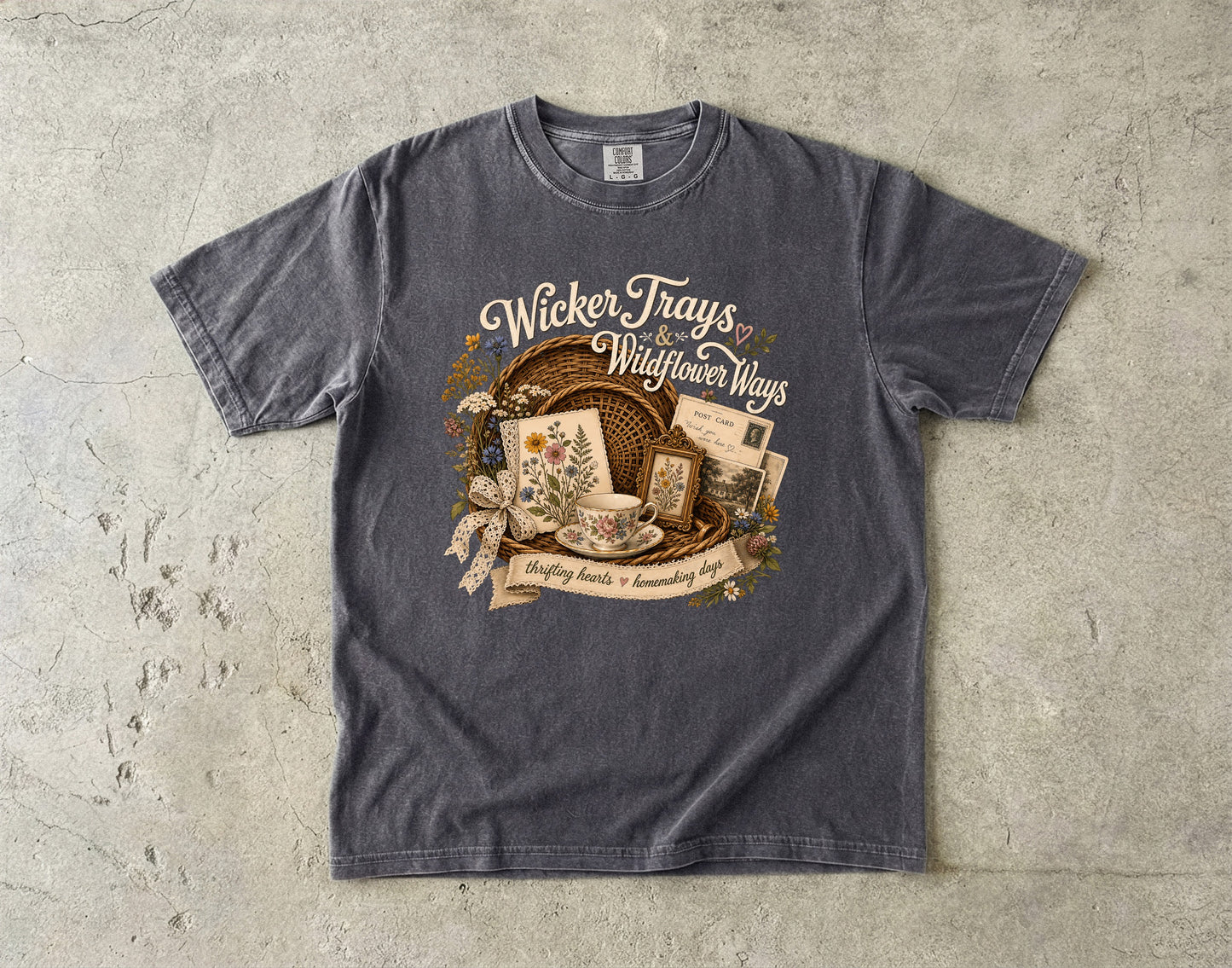 Wicker Trays And Wildflower Ways Vintage Tee | Grandmacore Cottage Shirt | Gift for Vintage Home Lovers