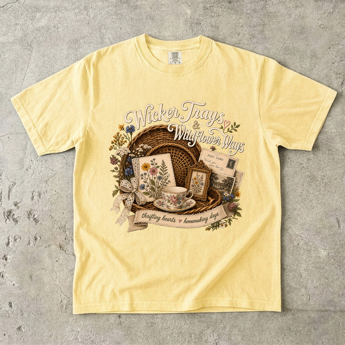 Wicker Trays And Wildflower Ways Vintage Tee | Grandmacore Cottage Shirt | Gift for Vintage Home Lovers