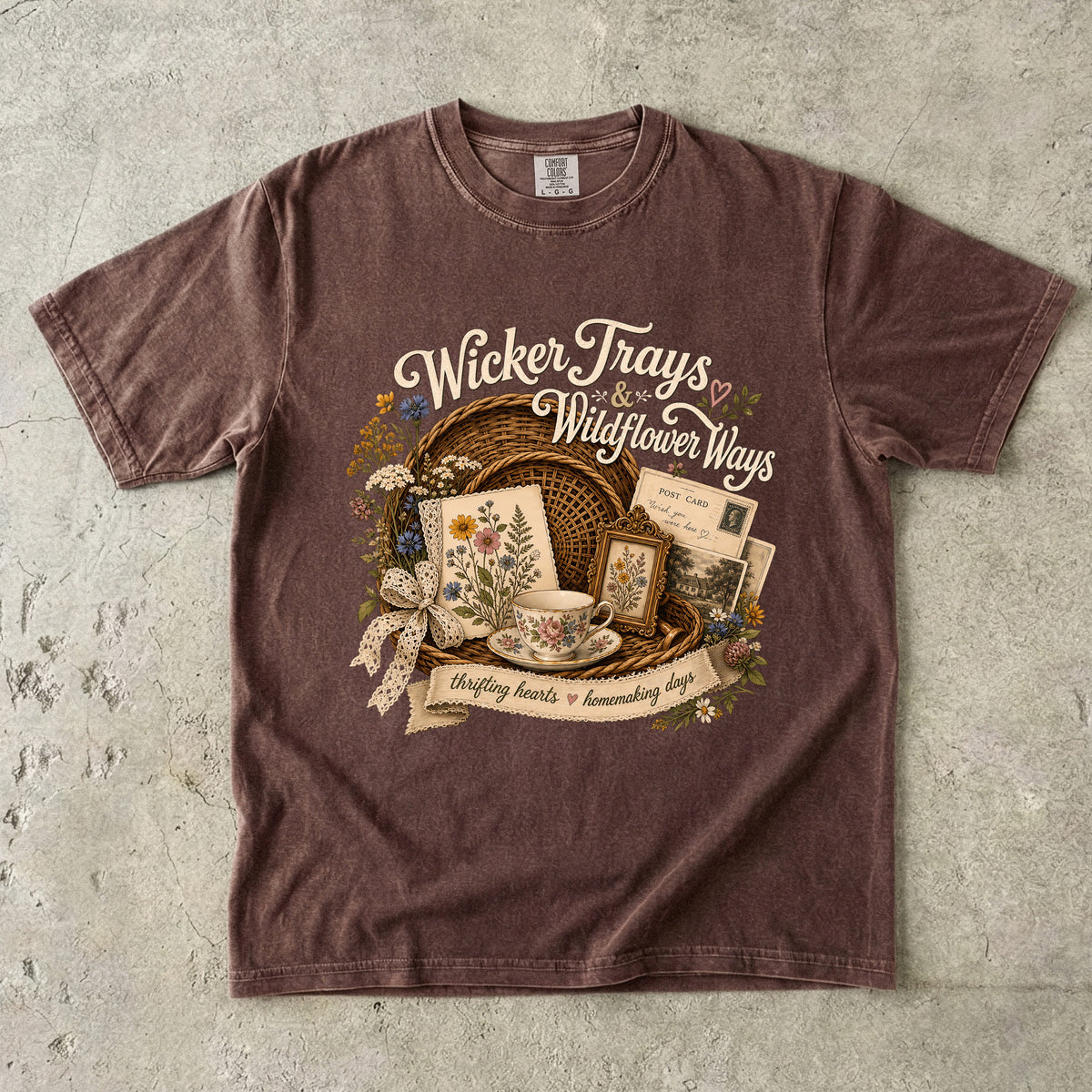 Wicker Trays And Wildflower Ways Vintage Tee | Grandmacore Cottage Shirt | Gift for Vintage Home Lovers