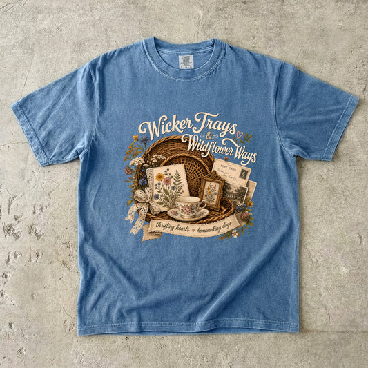 Wicker Trays And Wildflower Ways Vintage Tee | Grandmacore Cottage Shirt | Gift for Vintage Home Lovers