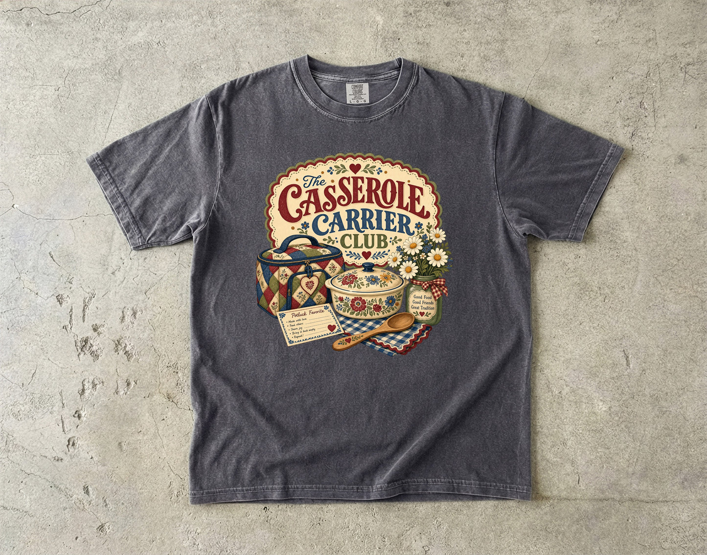 The Casserole Carrier Club Vintage Tee | Grandmacore Potluck Shirt | Gift for Home Cooks