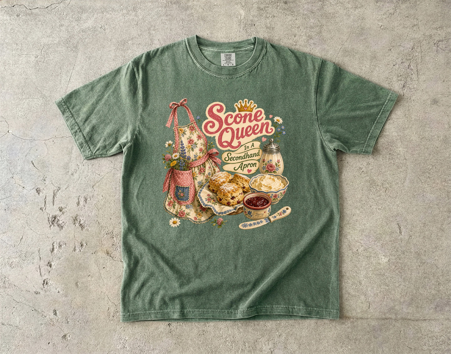 Scone Queen In A Secondhand Apron Vintage Tee | Grandmacore Baking Shirt | Gift for Home Bakers