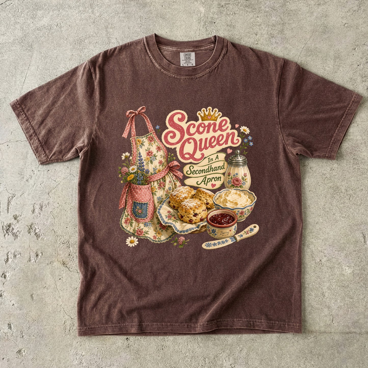 Scone Queen In A Secondhand Apron Vintage Tee | Grandmacore Baking Shirt | Gift for Home Bakers